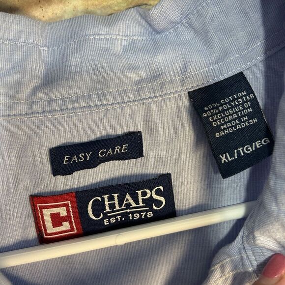 5 for $25🔥Chaps Easy Care Baby Blue Short Sleeve Button Front Shirt XL - Picture 3 of 5